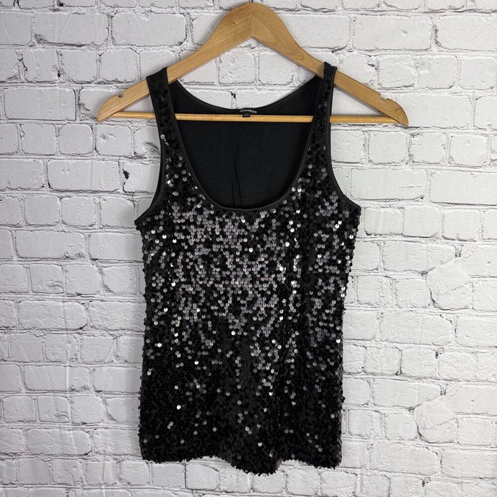 Express Black Sequin Tank Top Size XS